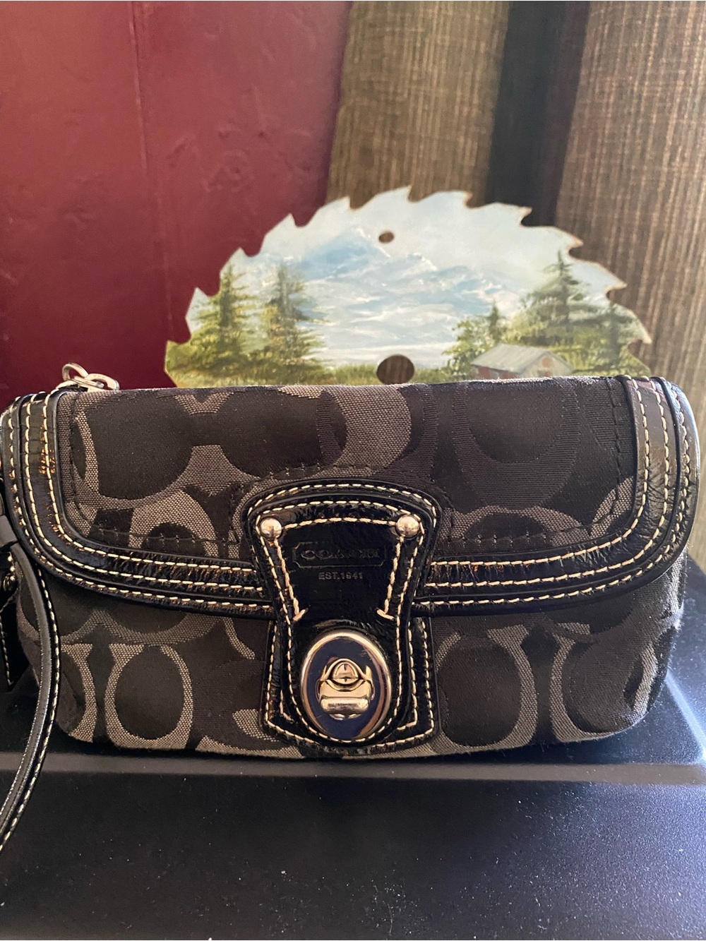 EUC COACH Legacy Signature Optic Flap Wristlet
